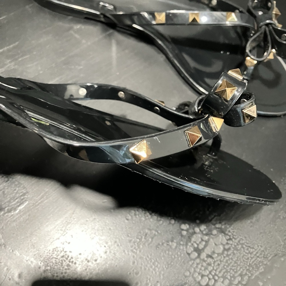 Valentino Garavani Rockstud Bow Black Jelly Thong Sandals Size EU 42 US 12 - Picture 6 of 16